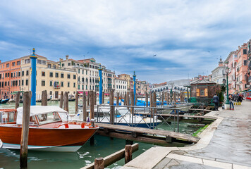 Grand Canal and Rialto Bridge in the background, Venice, Veneto, Italy - 770560736
