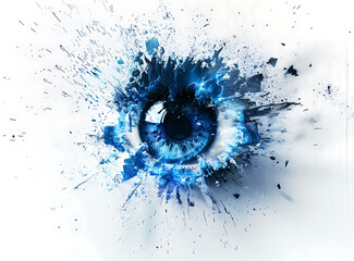 Naklejka na ściany i meble Abstract blue eye ball explosion, isolated on white background