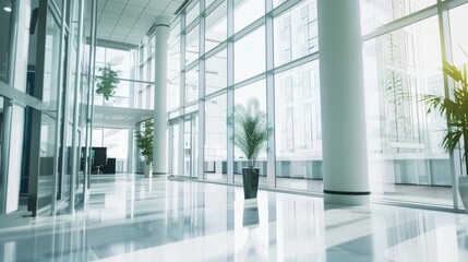 Empty modern office space interior in a city high-rise after tenant move out. White room background. Deserted office building. Vacant high end. Premises rental concept.