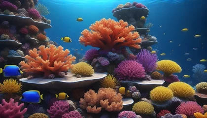 Fototapeten Coral reef with fish in sea © Aqib