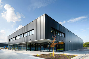 Fototapeta na wymiar logistic building of the future made from prepainted steel sandwich panels
