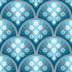 Vector vintage hand drawn seamless pattern with blue mandalas with flowers