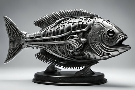 Stone fish figurine. Digital illustration.