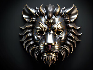 Metallic lion mask. Digital illustration.