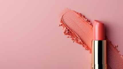Shiny Silver Lipstick with Coral Pink Cap on Coral Pink Background. Elevate your visual content...
