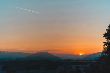 Beautiful sunrise in the background of the horizon