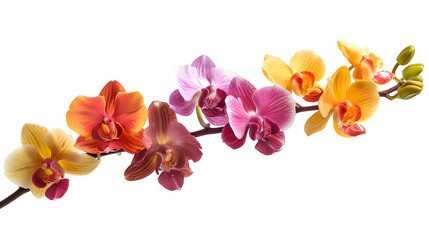 Set of colorful orchid flowers branch isolated on white background