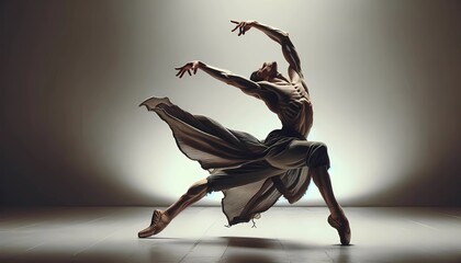 Dancer's Fluid Movement Captured in Studio, Artistic Poise Concept of Contemporary Dance and Human...