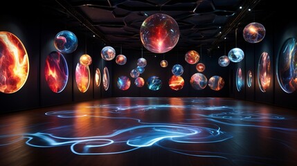 A cosmic art gallery where celestial bodies - obrazy, fototapety, plakaty