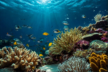 Underwater macro photography of marine animals. Vegetation, creatures under water. Marine life under water in ocean. Observation animal world. Scuba diving adventure in Red sea, coast Africa