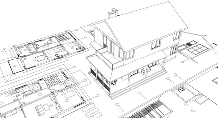 house traditional architecture plan 3d illustration	
