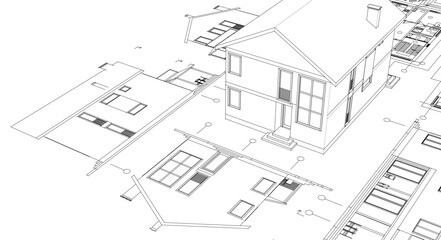 house traditional architecture plan 3d illustration	
