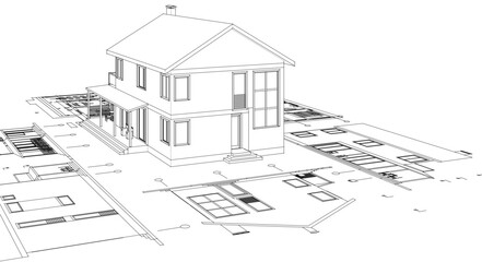 house traditional architecture plan 3d illustration	
