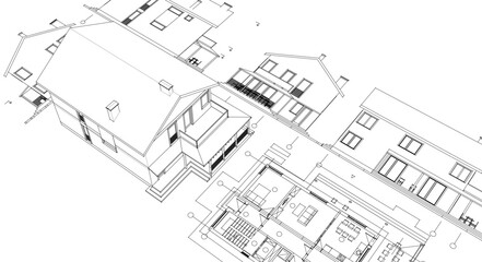house traditional architecture plan 3d illustration	
