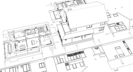 house traditional architecture plan 3d illustration	
