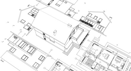 house traditional architecture plan 3d illustration	
