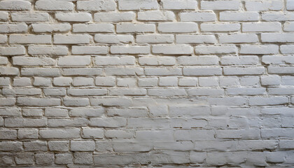 White painted old brick Wall panoramic background. Generative AI.