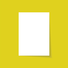 plan paper sheet with shadow on yellow background, Realistic vector mockup, Vector illustration