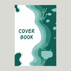 Minimalist nature theme books cover template collection. With vector illustration of ocean, small island, fishing boats and waves on the beach