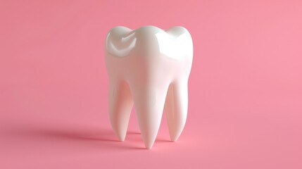 A pristine white tooth stands against a soft pink backdrop, symbolizing dental health and hygiene.