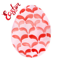 Watercolor red pattern egg illustration for Easter egg hunt. Hand painted lettering.
- 770576156