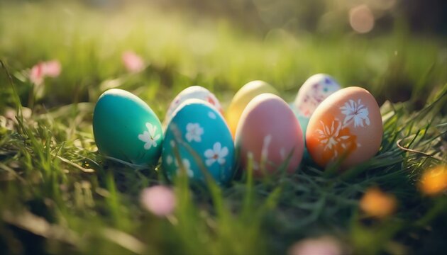 Easter image with eggs and light