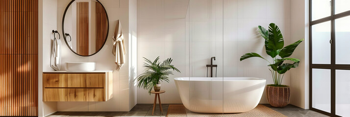 Elegant Modern Bathroom, White Bathtub and Clean Design, Luxury Home Interior