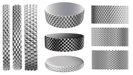 Cylindrical knurling diamond pattern. Precision metalwork metal grip, tooling vector background and knurl podium - obrazy, fototapety, plakaty