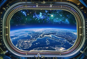 An astronaut observes the Earth from a spaceship: a mesmerizing view of our planet among the stars