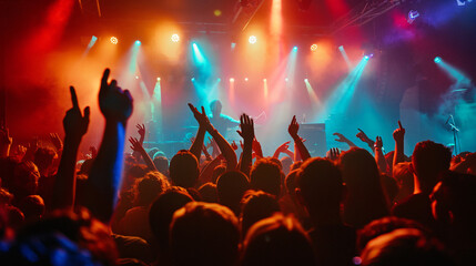 An underground music venue alive with vibrant lights energetic crowds and the thrill of live performance.