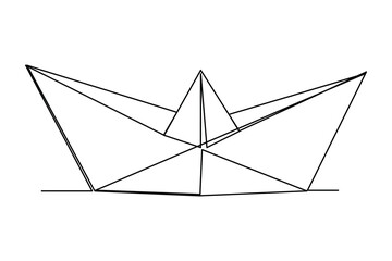 Continuous one line drawing paper boat outline vector art illustration 