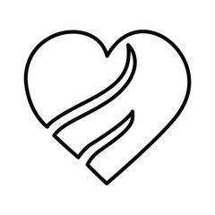 Heart continuous one line art drawing color shape Love sign outline Vector illustration