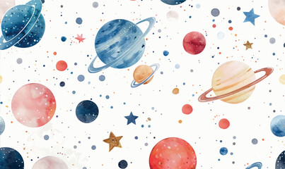 seamless watercolor pattern with stars and planets  © Iryna