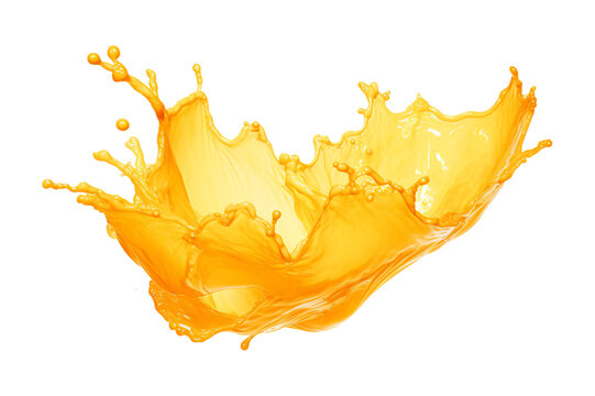 Orange juice wave swirl splash isolated in a transparent background, fresh fruit beverage liquid splashing cut out PNG