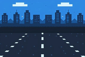 A bustling street in a city with a prominent skyline of skyscrapers in the background. Generative AI