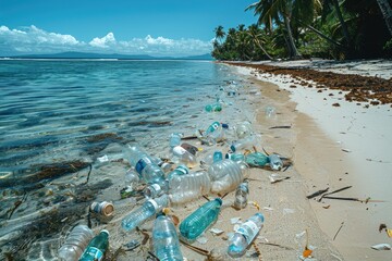 Fototapeta na wymiar huge pile of plastic rubbish on tropical beach professional photography