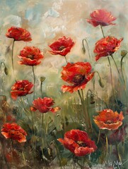 A painting of a field of red poppies