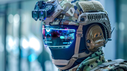 Futuristic soldier with advanced tactical headgear