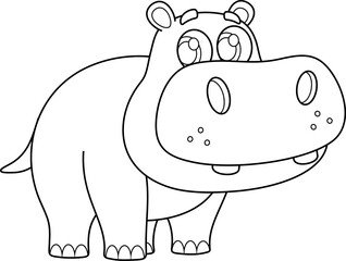 Outlined Cute Baby Rhinoceros Cartoon Character. Vector Hand Drawn Illustration Isolated On Transparent Background