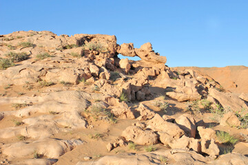 View on Bayanzag Flaming Cliffs  on the Mongolian Gobi desert containing fossils of jurassic...