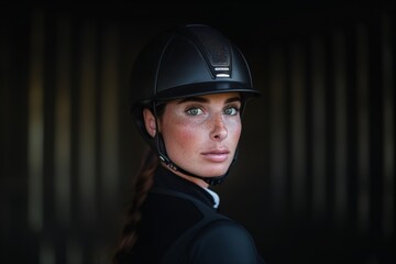 Young female rider portrait, professional equestrian