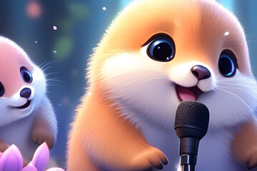 A cute singing animal. Generative ai.