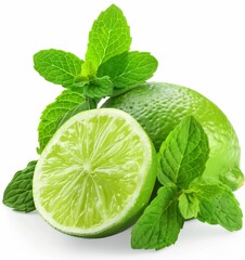 Lime With Mint Leaves Isolated on a White Background