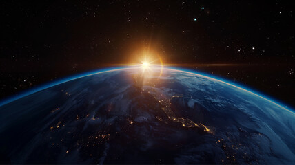 sunrise, view of planet earth from space, astronomy and space concept - obrazy, fototapety, plakaty