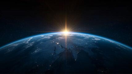 sunrise, view of planet earth from space, astronomy and space concept - obrazy, fototapety, plakaty