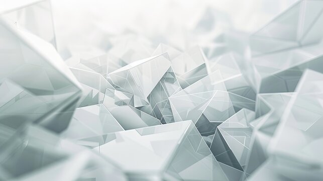 Abstract white high-tech digital background with shining intersected low-polygonal cubes structures, 3d render illustration with double exposure effect