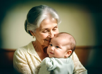 Happy grandmother and baby grandchild. Close up image. - 770585179