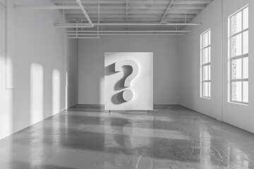 A white clean empty room with a question mark icon