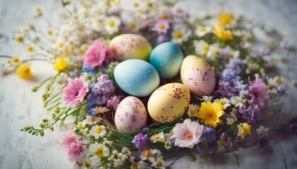 Obraz na płótnie Canvas festive Easter eggs with flowers