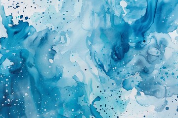 Abstract watercolor background with vibrant blue paint splatters and organic shapes